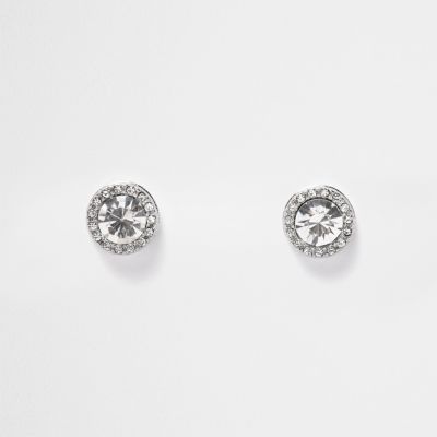 Silver tone crystal embellished stud earrings
